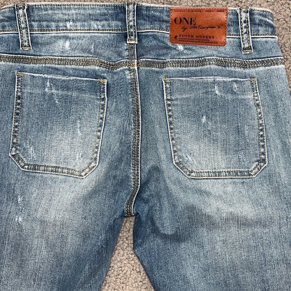 ONE X ONETEASPOON Low Rise Exposed Button Fly Dolphin Hem Distressed Jeans Sz.25 - Picture 5 of 16